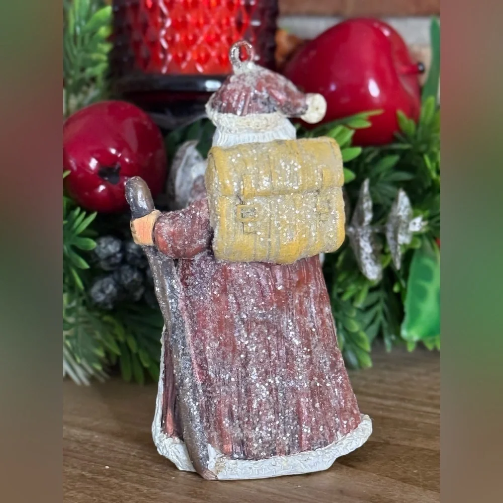Vintage 1988 Santa Clause Sparkle Holiday Hand Painted Christmas Ornament